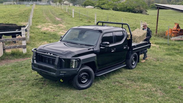 2025 Kia Tasman alloy tray front 3/4 hay