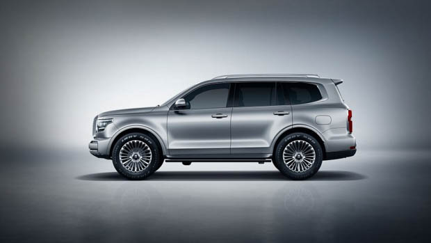 Studioaufnahme des silbernen Seitenprofils des GWM Tank 500