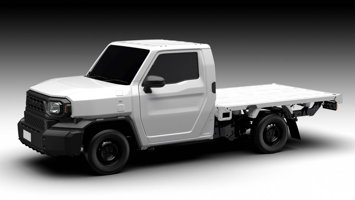 2023 Toyota IMV-O-Konzept Schwarzer Hintergrund Front 3/4 1