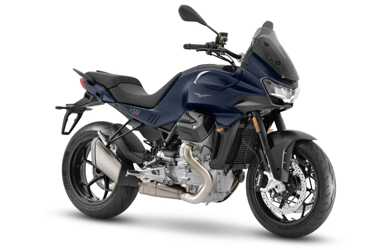 2025 Moto Guzzi V100 Mandello mit blauer Lackierung.