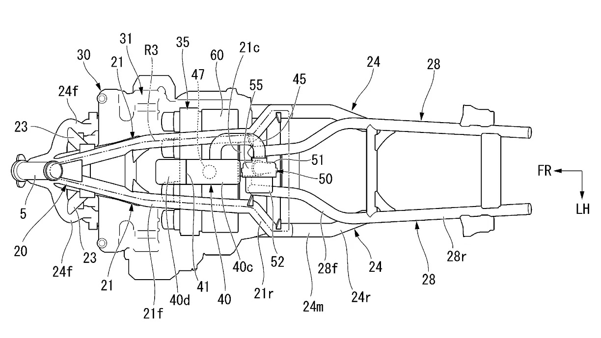 Ein Patent, das den E-Kompressor in einem Vierzylinder-Reihenmotor zeigt