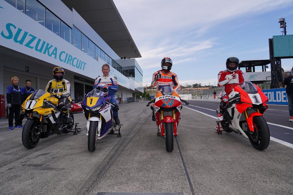 Wayne Rainey, Eddie Lawson, Kenny Roberts, Takuma Aoki (Quelle: Suzuka Circuit)