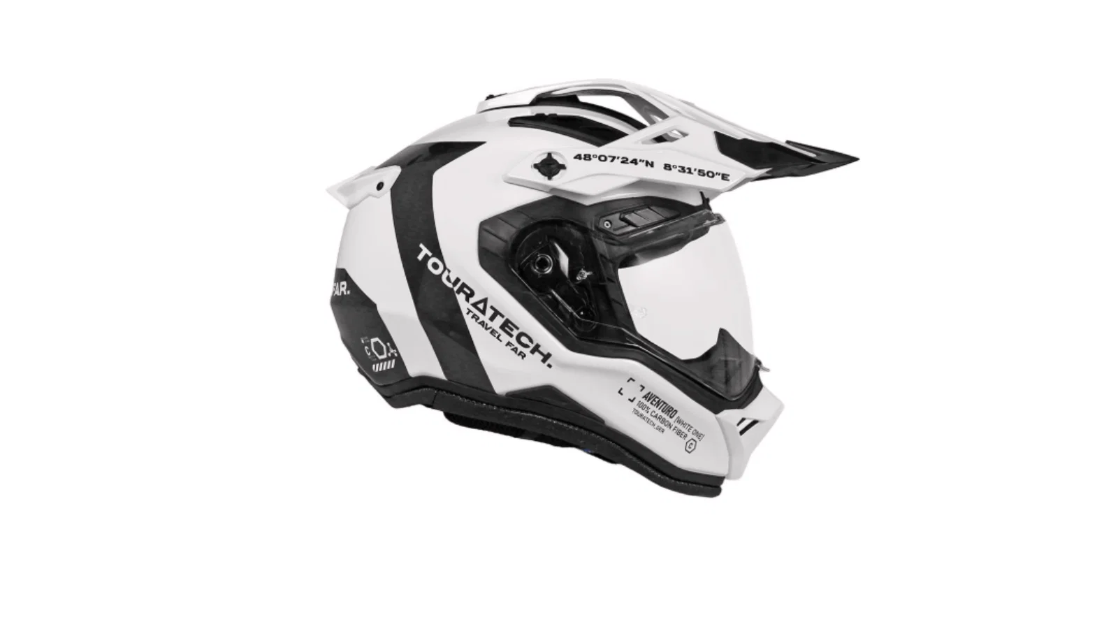 Touratech Aventuro Gravel Carbon helmet in white. Credit: Touratech.