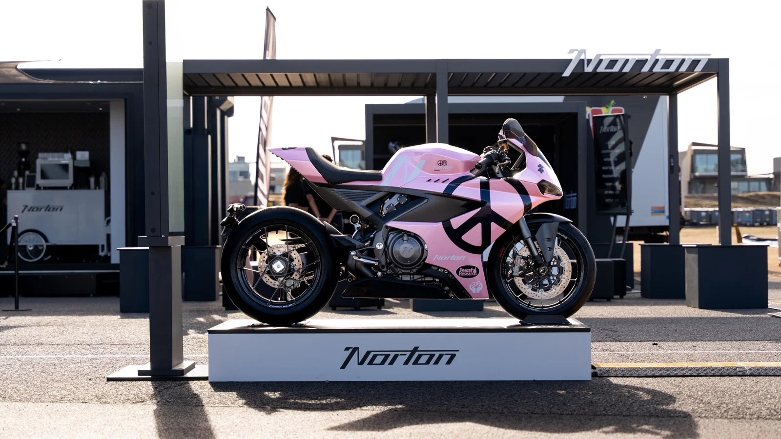 The one-of-one Norton x Peaceful Research Manx R was on display at the British MotoGP.
