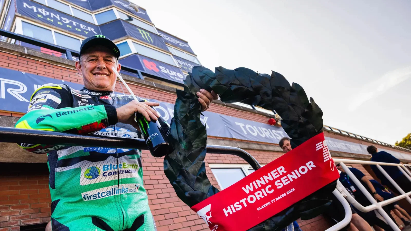 John McGuinness reacts to dominant Classic TT win. Credit: Isle of Man TT.
