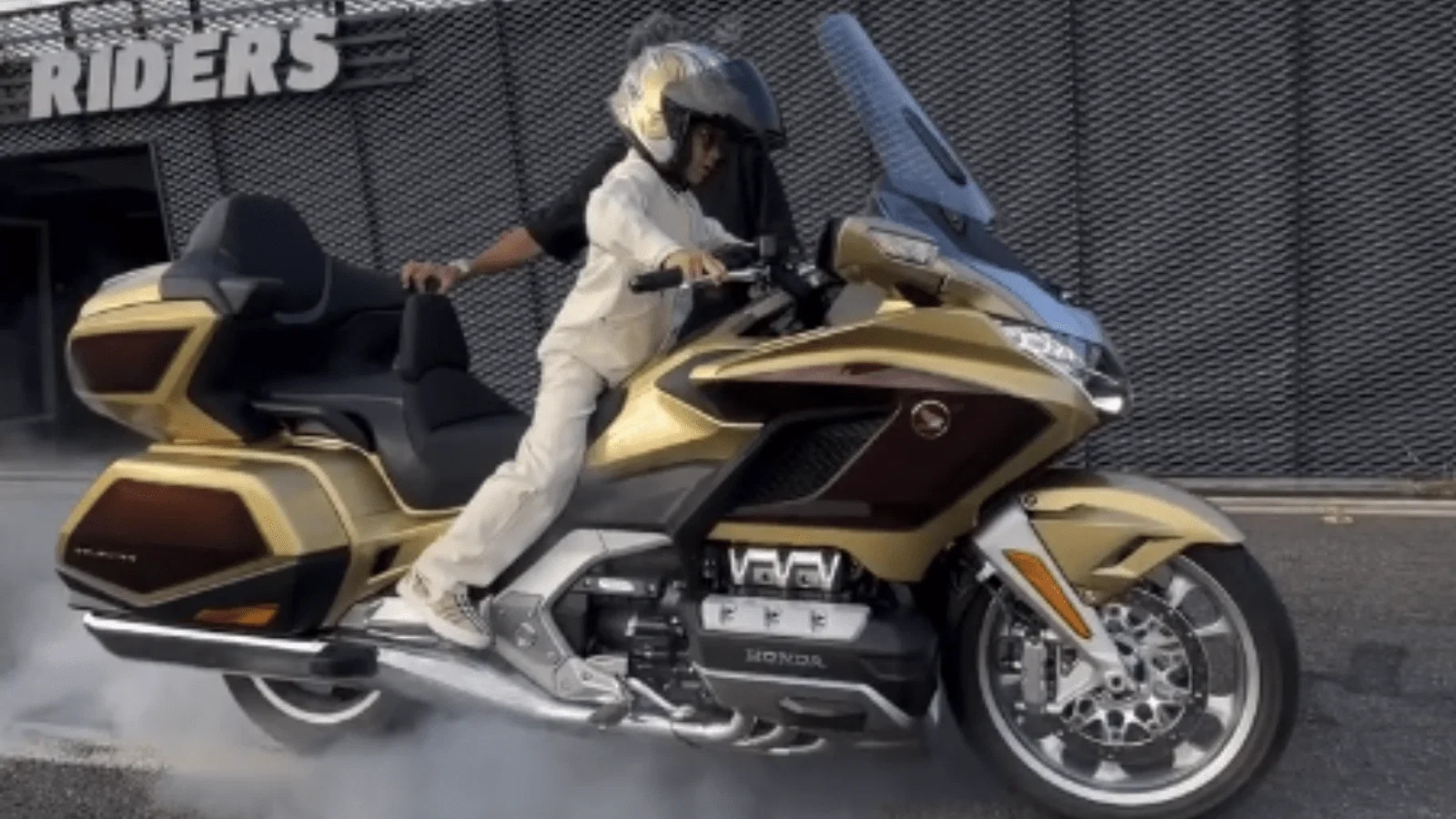 Seven-year-old Zayn Sofuoglu riding a Honda Gold Wing.