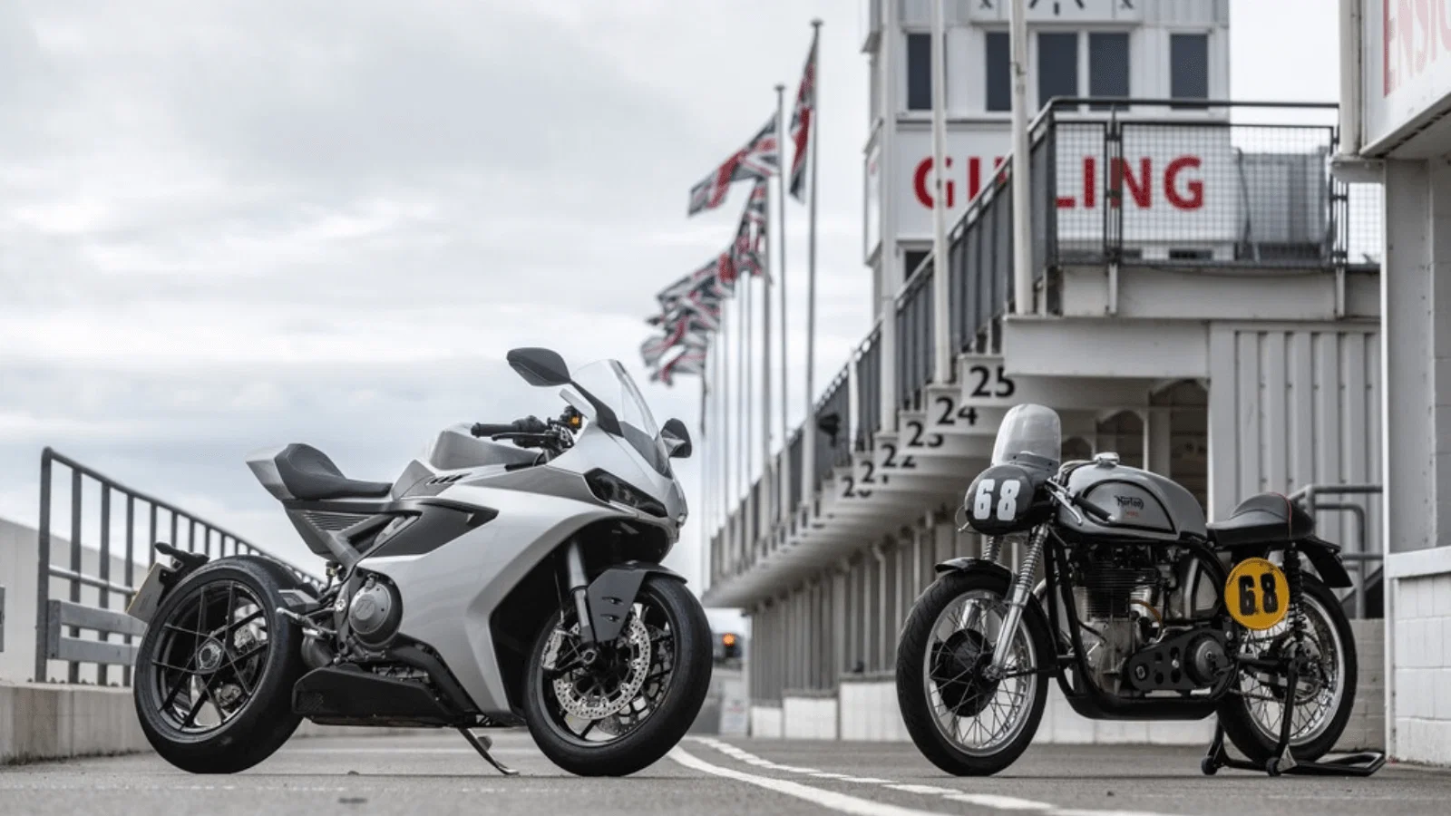 A Norton Manx R superbike alongside the 1953 Goodwood Revival race machine.