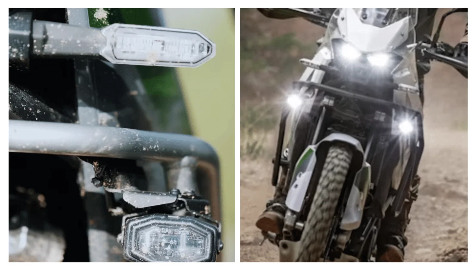 Die Vorderansicht des neuen Fahrrads (L) und des KLE500 (R)