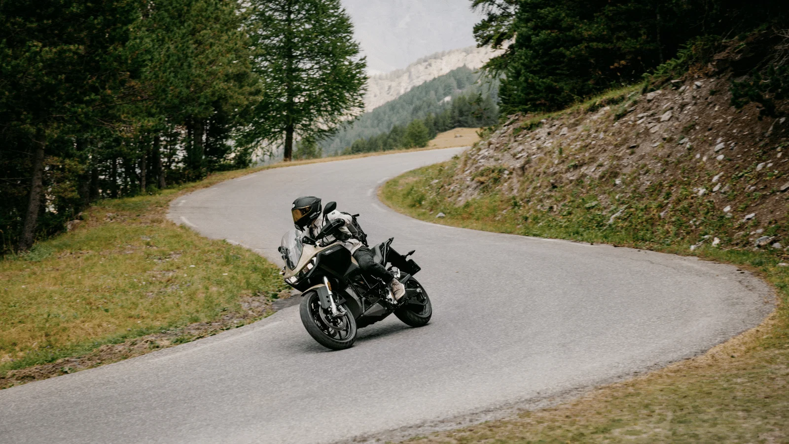 Zero DS motorcycle riding in the mountains.